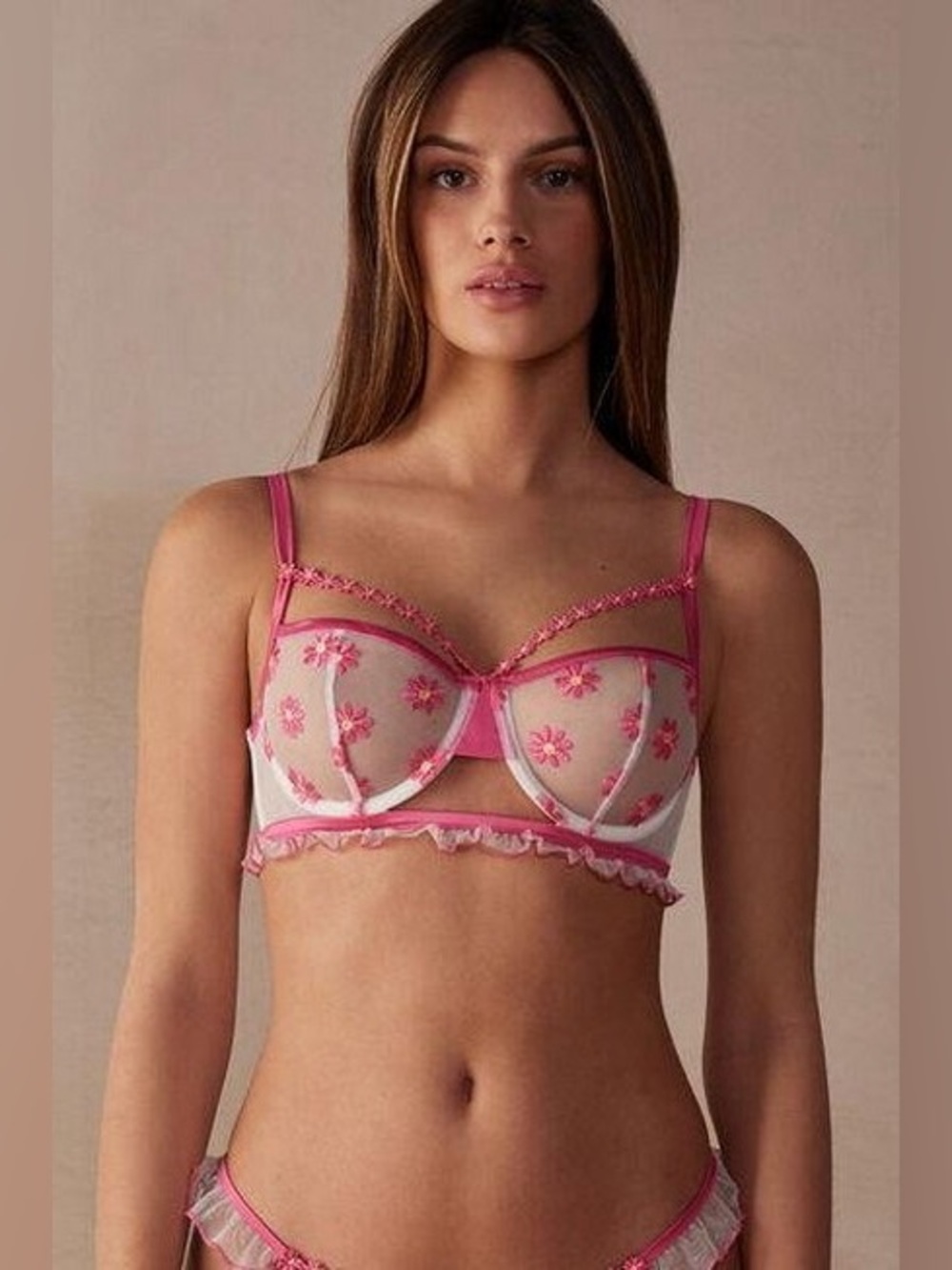 Intimissimi Balconette Bras Floral Pink Embroidered Bra 34B